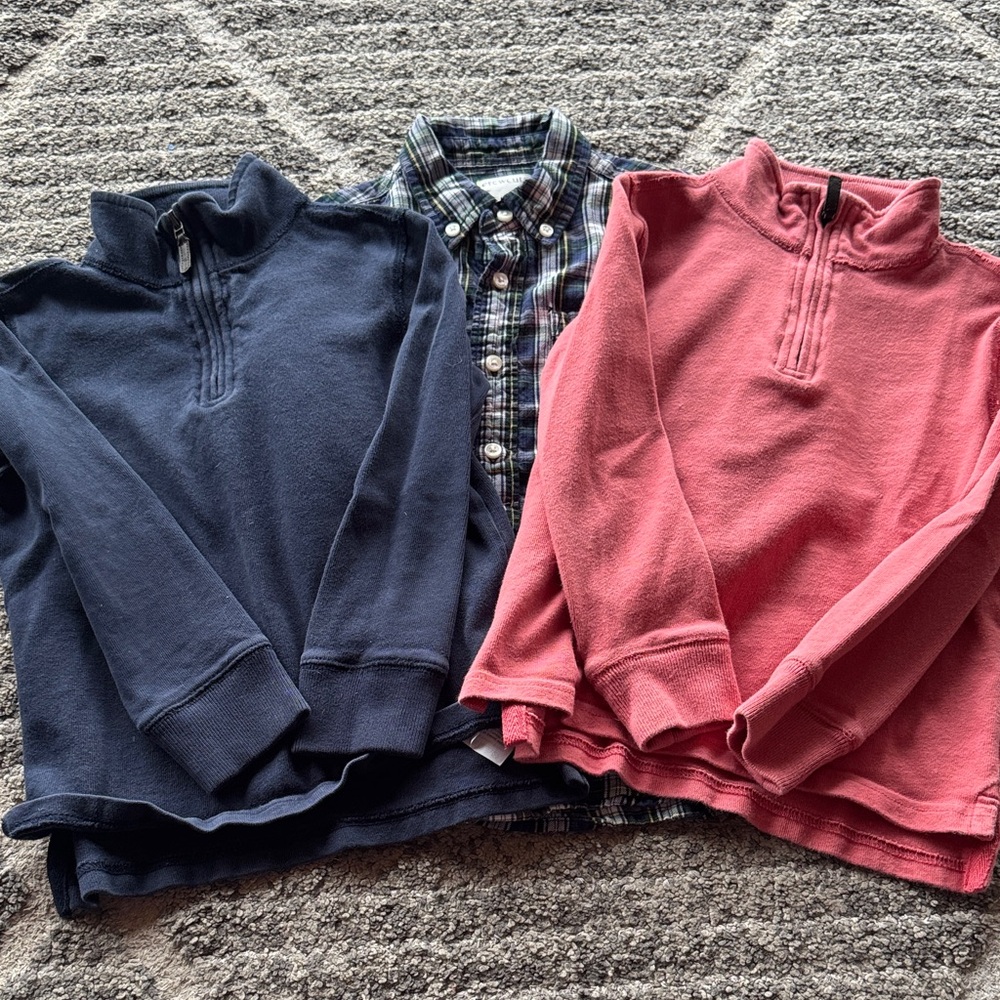 Crewcuts Navy and Red shirt Bundle with Navy and Green Plaid Shirt